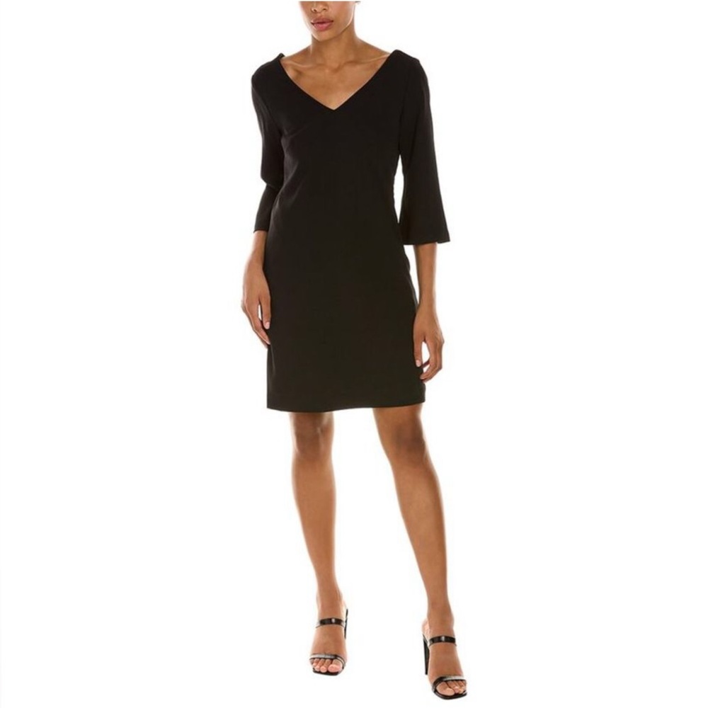 Trina Turk Malbec Black Shift Dress V-back‎ 3/4 Sleeves Size 8